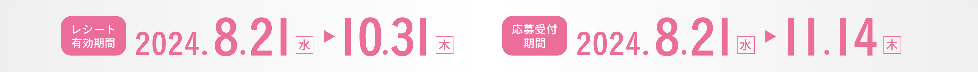 レシート有効期間2024.8.21-10.31 応募受付期間2024.8.21-11.14